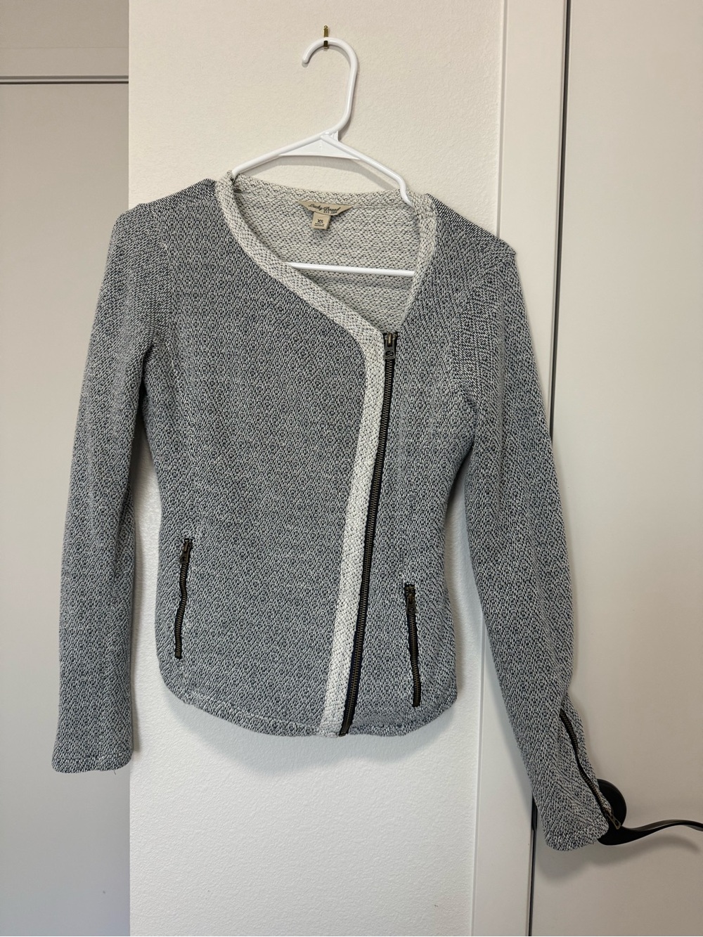 Lucky Brand Gray Knit Asymmetrical Zip Jacket